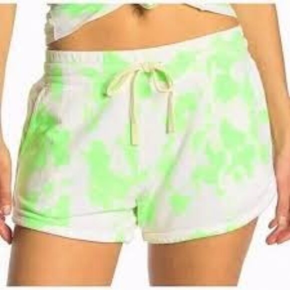Sundry Tie-Dye Terry Lounge Dolphin Shorts Drawstring Light Green/White Women's - Picture 3 of 7